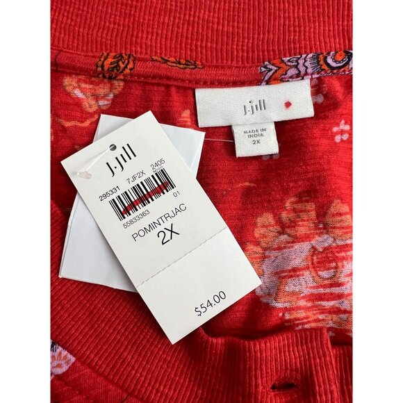 J. Jill Red Floral Sleeveless Henley Top Women 2X Button Front Casual - Picture 7 of 8